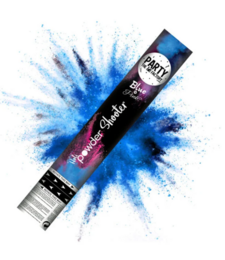 Gender reveal powder shooter in blue color, designed for gender reveal parties.