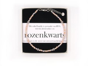 Enkelbandje rozenkwarts, zilver of goud rvs