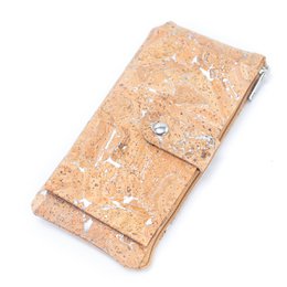 Schmales, langes Portemonnaie mit Kartenverschluss aus Kork in Gold und Silber BAG-2234