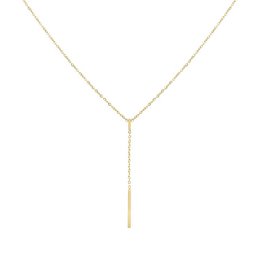Delicate Y-shaped necklace in gold, silver, or rose gold tones. Features a simple bar pendant that hangs from a dainty chain, creating a layered look. Suitable for everyday wear.
