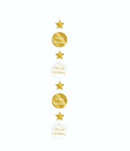 Hanging decoration gold/white - Happy birthday