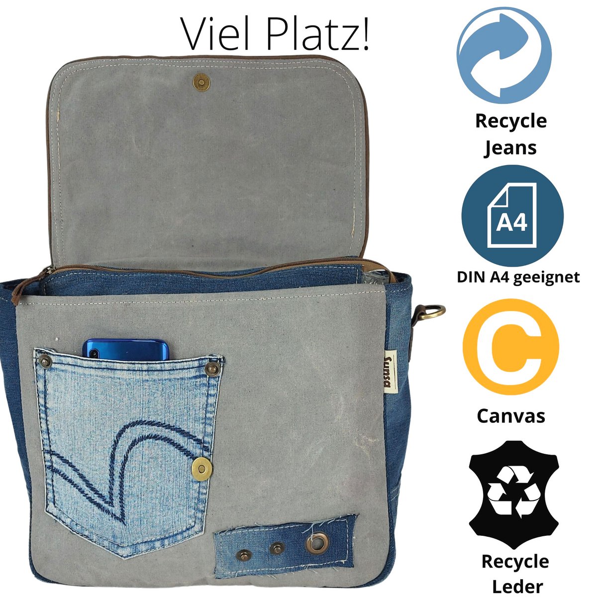Sunsa Damen Nachhaltig Messenger Handtasche aus recycelte
