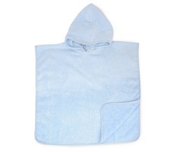 Light blue baby poncho, 450 grams, 55 x 55 cm, made of soft, absorbent material, perfect for keeping babies warm and dry after bath time.
