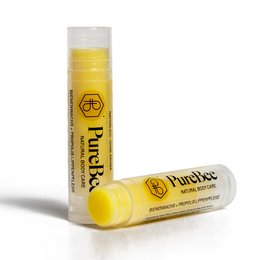 Unscented lip balm in a yellow tube with the PureBee logo.