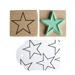 Outline star stamp for creative decor and craft projects. Wooden stamp with a simple star shape design, suitable for stamping on various surfaces.