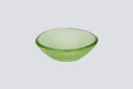  Small light green glass bowl, round shape, 9 inches wide, 4 inches tall.