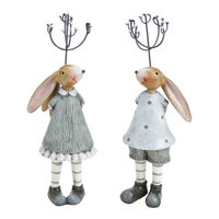 Hase Mädchen und Junge aus Poly grau 2-fach, (B/H/T) 6x19x5cm