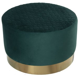DUNKELGRÜNER SAMT-POUF MIT GOLDENEM STAHLBAND 8CM °55X35CM, POLY╔STER/DM+KIEFER LL49422
