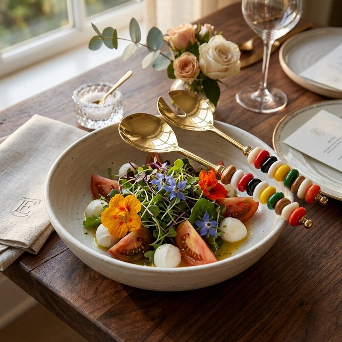 Saladebestek Goud met Multikleur Steenhandvat - AULICA