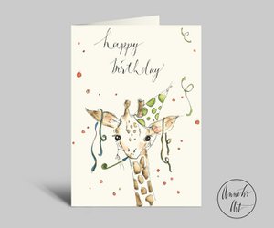 birthday card | happy birthday | Giraffe partying | Folded card