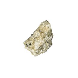 Rough, natural muscovite crystal with a pale yellow-green color and irregular, jagged shape.