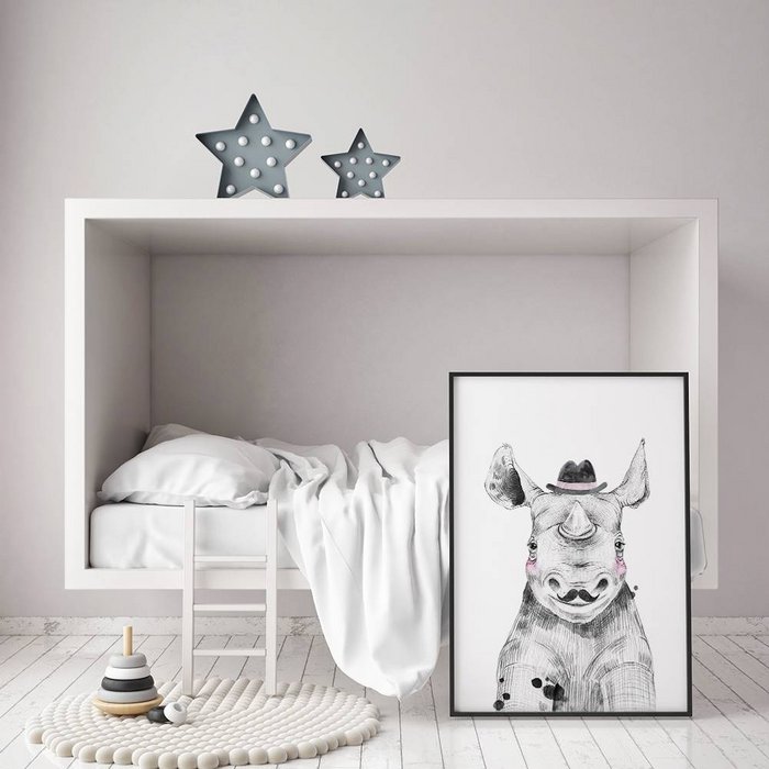 Neushoorn Kinderkamerposter Hoedje