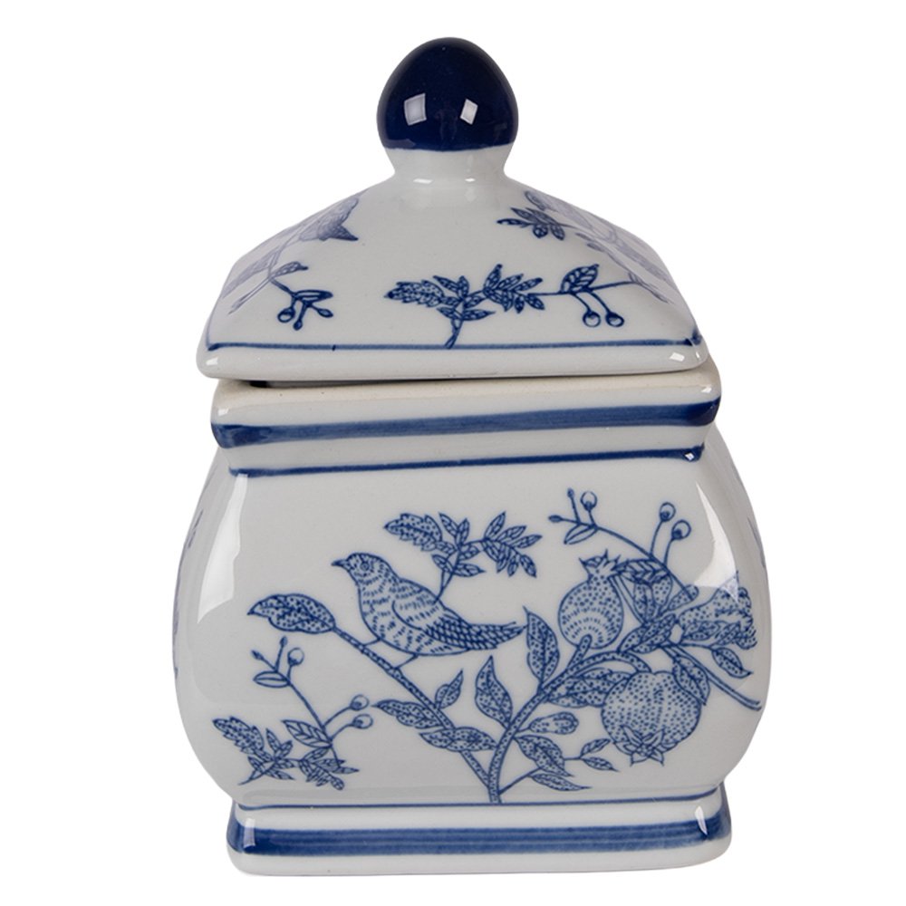 Voorraadpot Deksel 13x13x17 cm Wit Blauw Keramiek