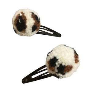 Luna -Leena -Haarclips Pom Pom (Set) - Leopard - weiche Wolle - handgefertigtes Nepal