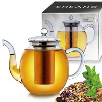 Creano glazen theepot 1,0l, 3-delige theemaker met geïntegreerde roestvrijstalen zeef en glazen deksel, ideaal voor het bereiden van losse thee, druppelvrij, alles-in-één