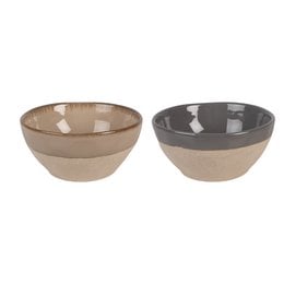 Beige porcelain soup bowls set of 2, round shape, 450ml capacity, matte finish ceramic dinnerware