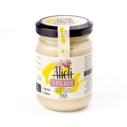 Traditional aioli from Spain, a creamy mayonnaise-like sauce made with garlic, olive oil, and egg yolks.