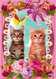 Colorful poster featuring two adorable kittens surrounded by vibrant flowers and butterflies. The poster has a whimsical, playful design that would be perfect for a child's room.