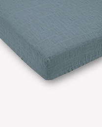  Muslin fitted sheet, soft breathable cotton blend, blue-gray cream sage green, 90x200cm bed sheet.