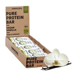 Organic vegan vanilla protein bar, made without soy, for a healthy snack.