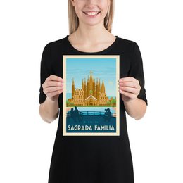 Affiche Barcelone Vintage | Poster Ville Barcelone Sagrada Familia Catalogne Espagne