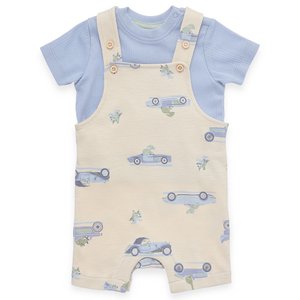 Baby Romper Set - Shirt en Romper Interlock Slub - Blue en Beige