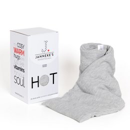 A cozy, light gray waffle-textured scarf in a warming, soft fabric. Ideal for gifting or personal use.