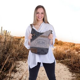 Sunsa dames schoudertas. Handtas gemaakt van canvas (canvas) & leer. Schoudertas in vintage stijl. Grote crossbody tas voor dames met paardenmotief grijs zwart