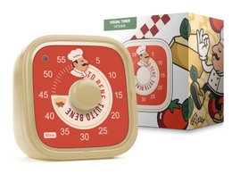  A green and white visual timer/clock with a truck design, suitable for kids. The timer has a round shape with a large green dial and numbers indicating the time.