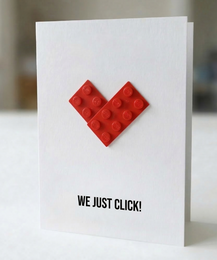  Red Lego brick heart shape love card, romantic greeting card with text, white postcard