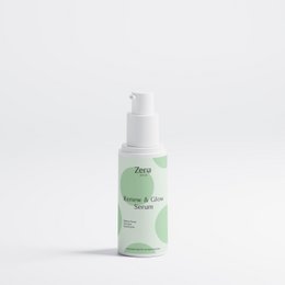  White pump bottle serum, light green label, natural skincare, facial glow treatment, 30ml spray dispenser