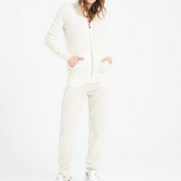 LILLY 8 Ecru-weißer Kapuzenpullover aus Kaschmir mit Reißverschluss