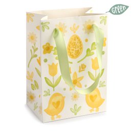  Yellow paper bag with floral and Easter-themed graphics. Includes 5 pieces.