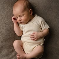 Woolen wrap-over romper short sleeve - Merino wool - Natural