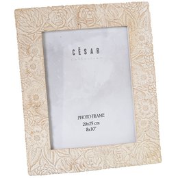 Decorative white resin photo frame with floral pattern, suitable for 20x25cm photos.