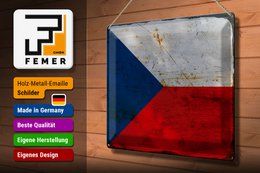 Tin Sign Flag Czech Republic 40x30cm Czech Republic Rust