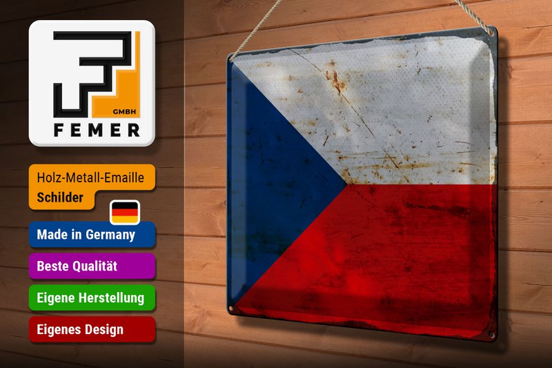 Tin Sign Flag Czech Republic 40x30cm Czech Republic Rust