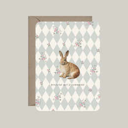  Communion greeting card with rabbit, diamond pattern, religious celebration message, includes kraft envelope