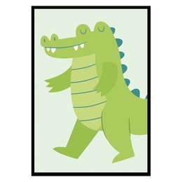 A colorful, illustrated poster featuring a green crocodile character. The poster is available in various sizes, including A4, A3, A2, A1, A0, B2, and B1.