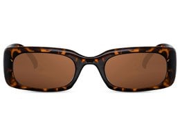 Tortoiseshell rectangular sunglasses, brown lenses, bold retro style, UV protection eyewear