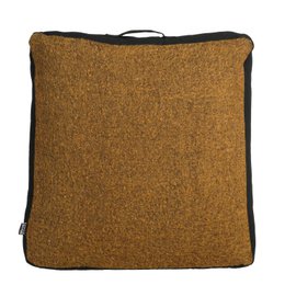 A large, square floor cushion made of brown cotton fabric with a textured, woven pattern. The cushion has a solid black border around the edges, giving it a modern, minimalist design.