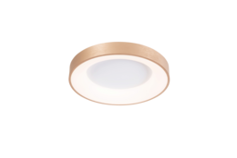 Circular LED ceiling light with a warm white color temperature of 3000K and a gold-colored frame.
