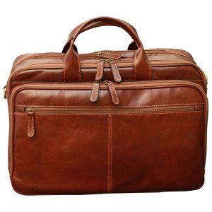 Leather computer briefcase- Chestnut