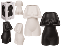  "Ceramic women's body vase, black and white, abstract female form, decorative sculptural vessel"
