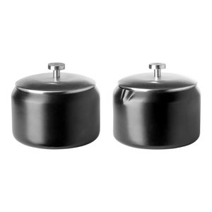 Milch und Zucker Set DUO Edelstahl pulverbeschichtet schwarz silberfarben 10 cm Durchmesser 6 cm Höhe 20 cm Höhe