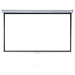 16:9 electric projection screen with remote control, suitable for home theater or office presentations.