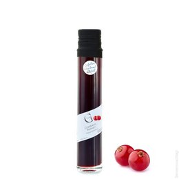 Cranberry balm, a vinegar product available in 100ml, 250ml, and 350ml sizes, with a deep red color and a label featuring a cranberry image.