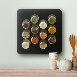 Gewürzregal · COLOR-MIX: schwarz, rot, graubraun · mit 12 Gläsern · Birkenschichtholz · HPL Front