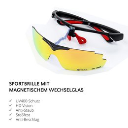 SUNUP Set magnetische sportzonnebril mat zwart / volledig revo rood