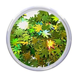 Colorful hemp leaf manicure set with green, yellow, and lime green leaves.